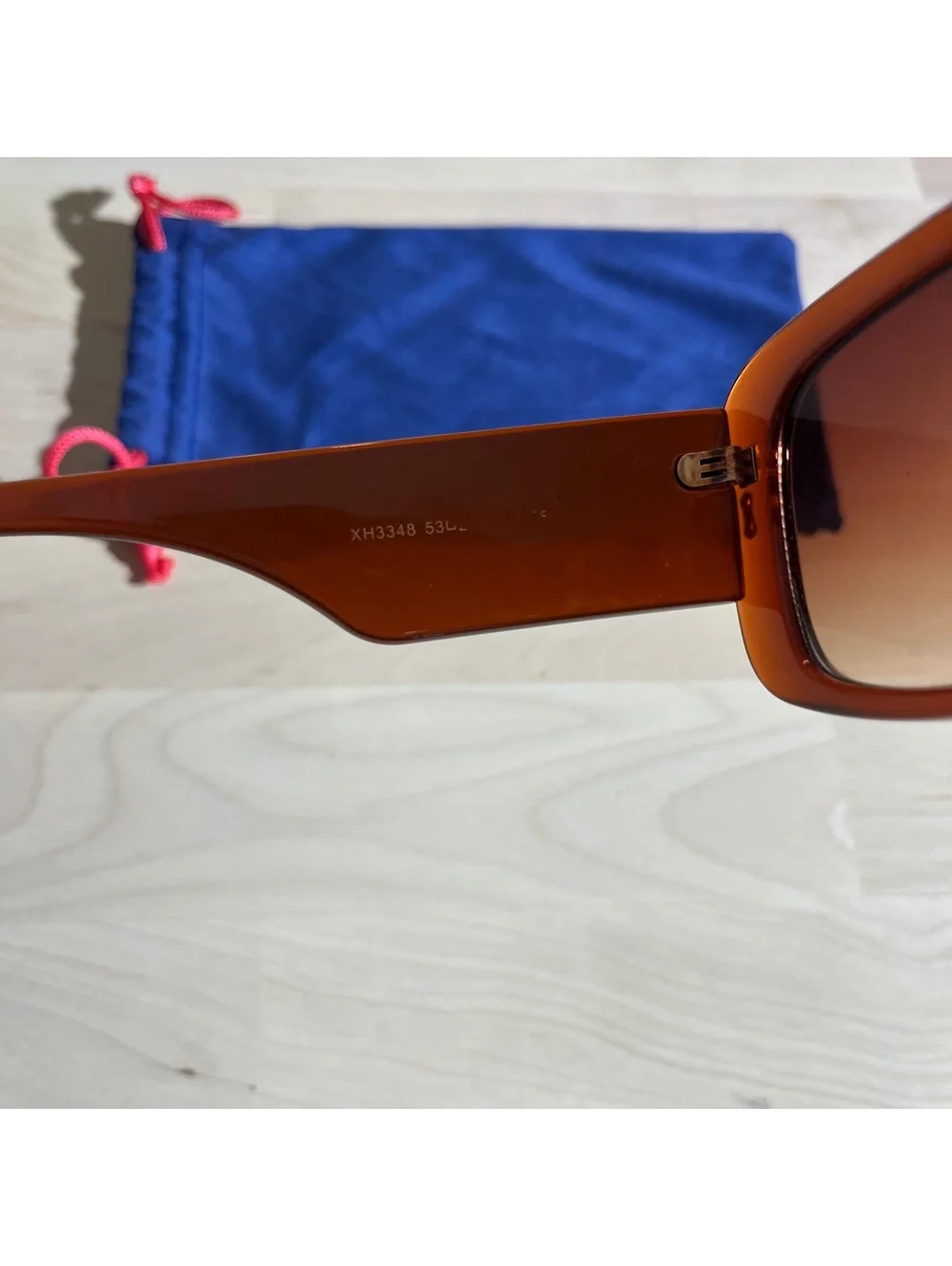 Rectangular Brown Sunglasses with Protective Pouch